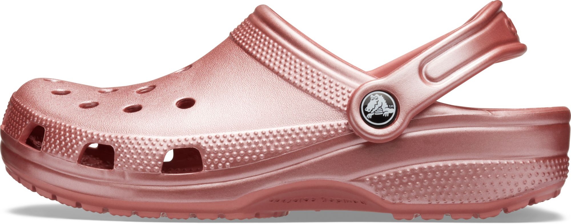 pink metallic crocs