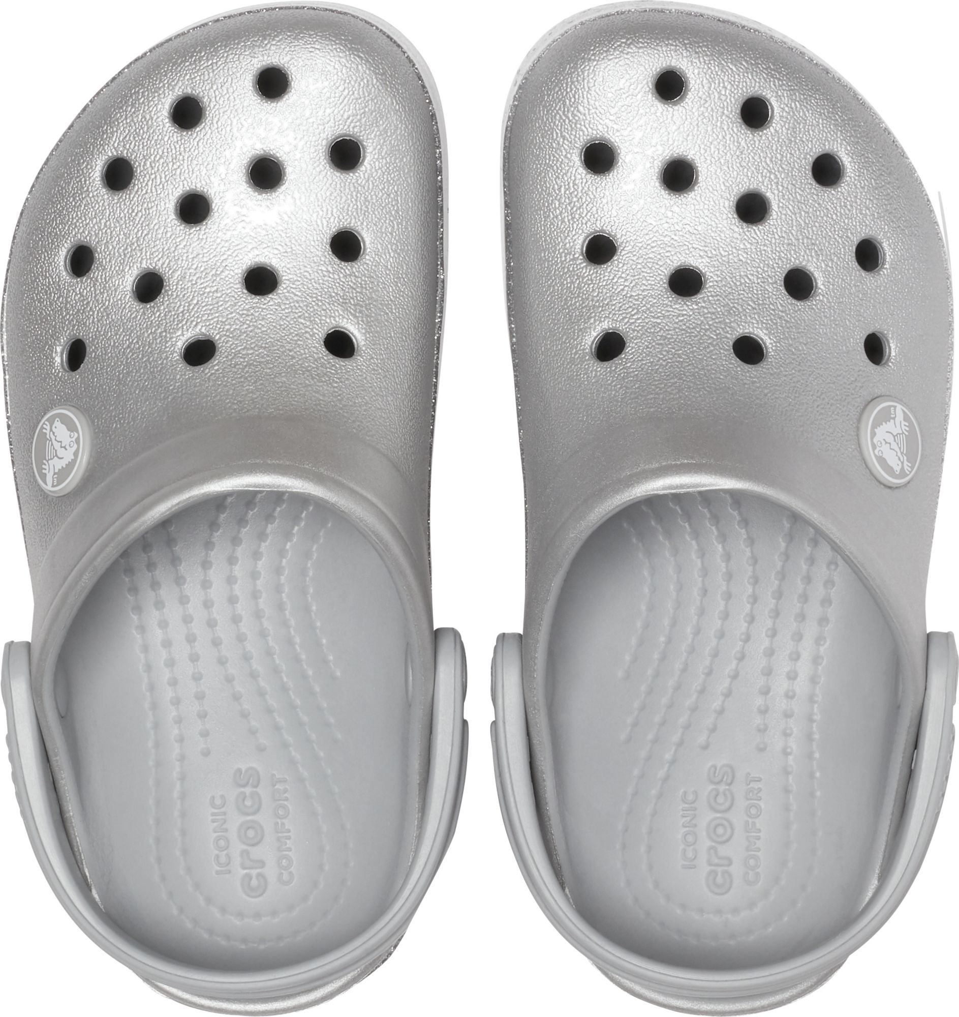 silver sparkly crocs