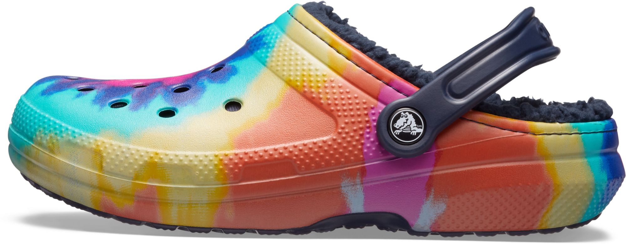 lined tie dye crocs