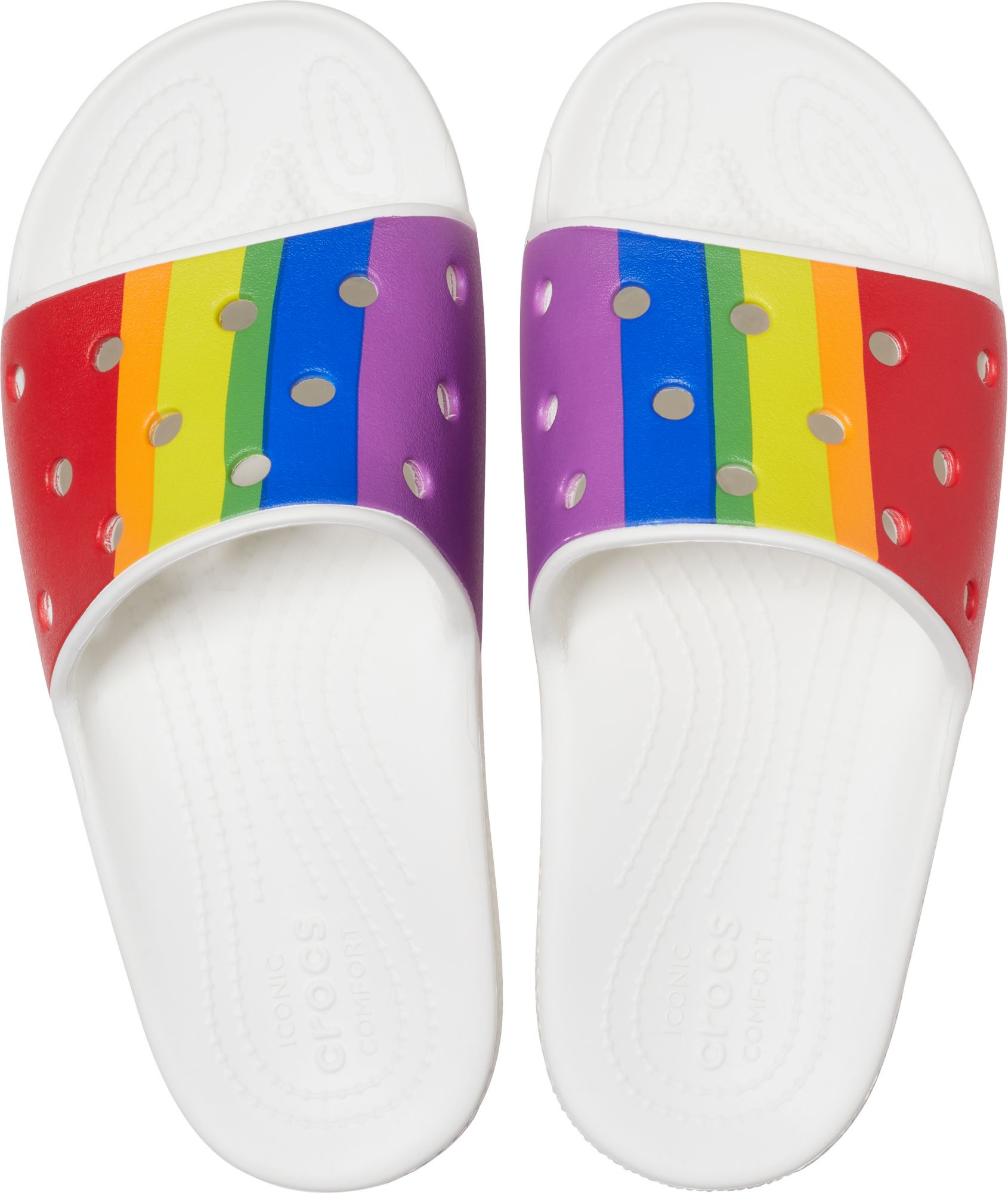 crocs rainbow slides