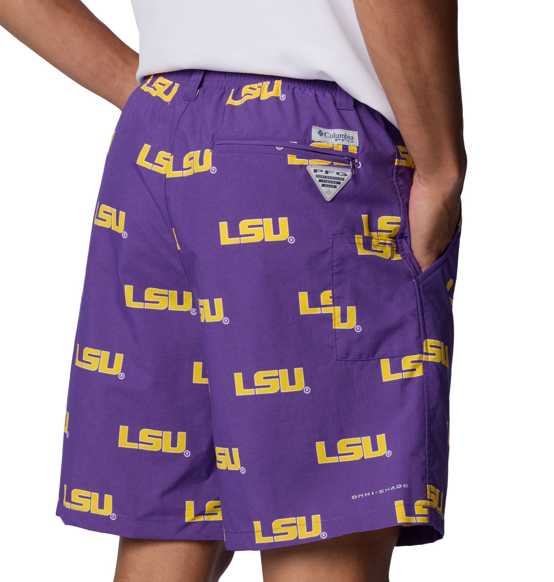 Columbia Men's LSU Tigers Vivid Purple Backcast III Printed Performance Shorts product image