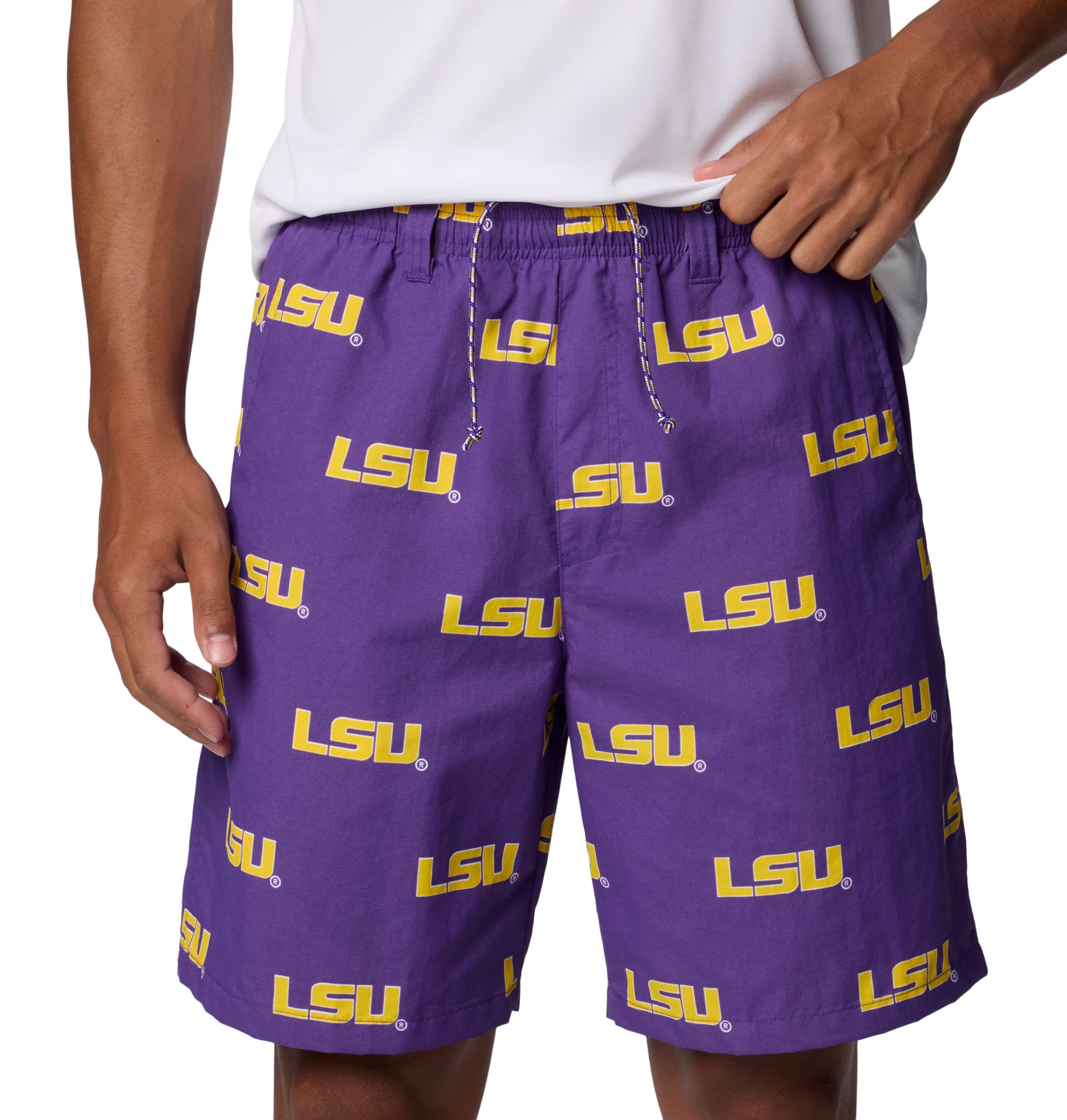 Columbia Men's LSU Tigers Vivid Purple Backcast III Printed Performance Shorts product image