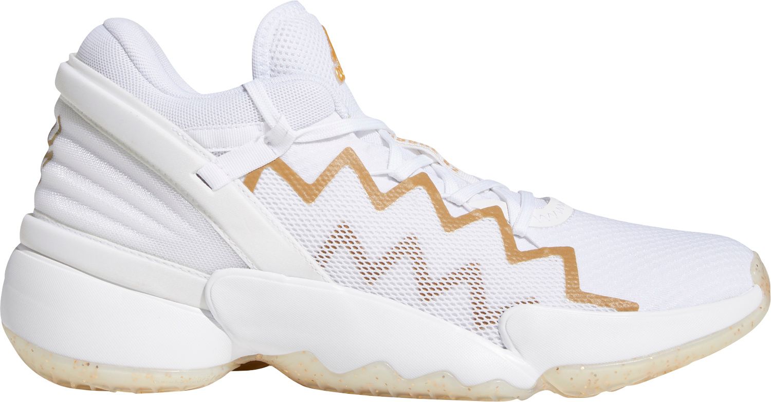 white and gold adidas basketball shoes