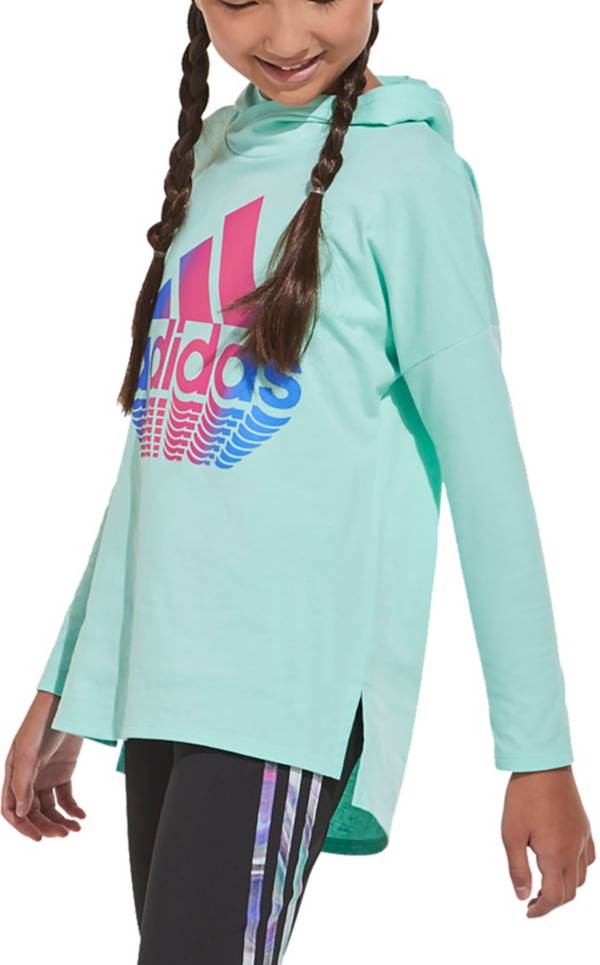 adidas Girls' Logo Hooded Long Sleeve Shirt