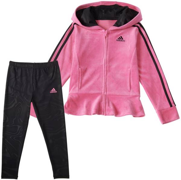 adidas Toddler Girls' Velour Hooded Jacket and Marble Tights Set