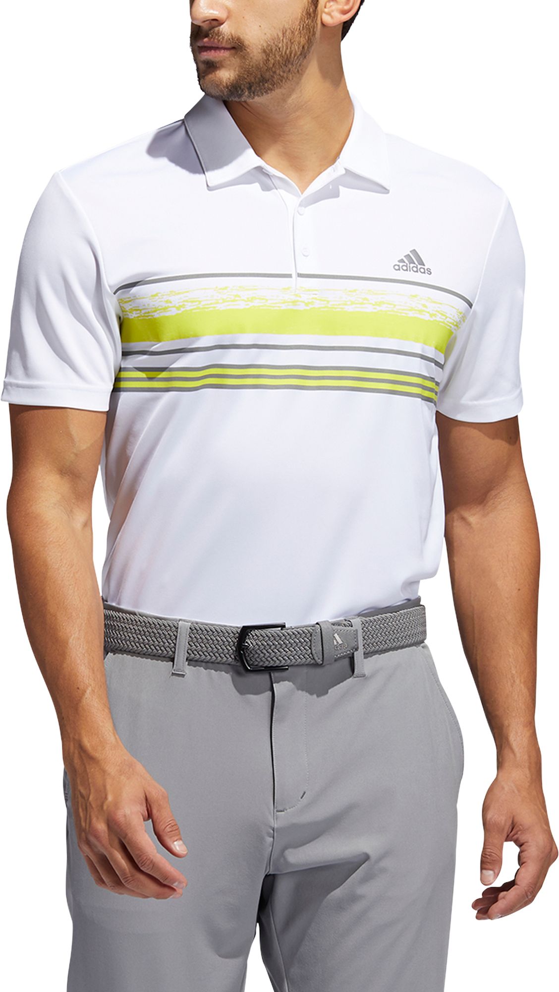 adidas men's drive heather colorblock golf polo