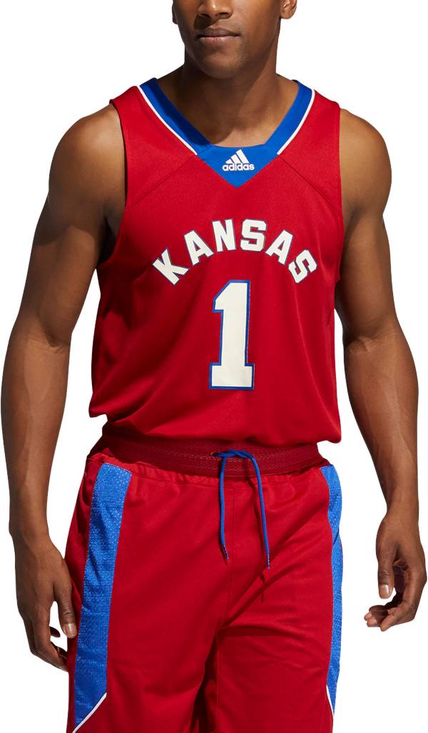 adidas Men's Kansas Jayhawks Crimson #1 Retro Replica Basketball Jersey adidas Men's Kansas Jayhawks Crimson #1 Retro Replica Basketball Jersey