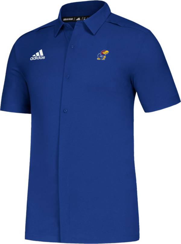 adidas Men's Kansas Jayhawks Blue Game Mode Full-Button Sideline Performance Polo