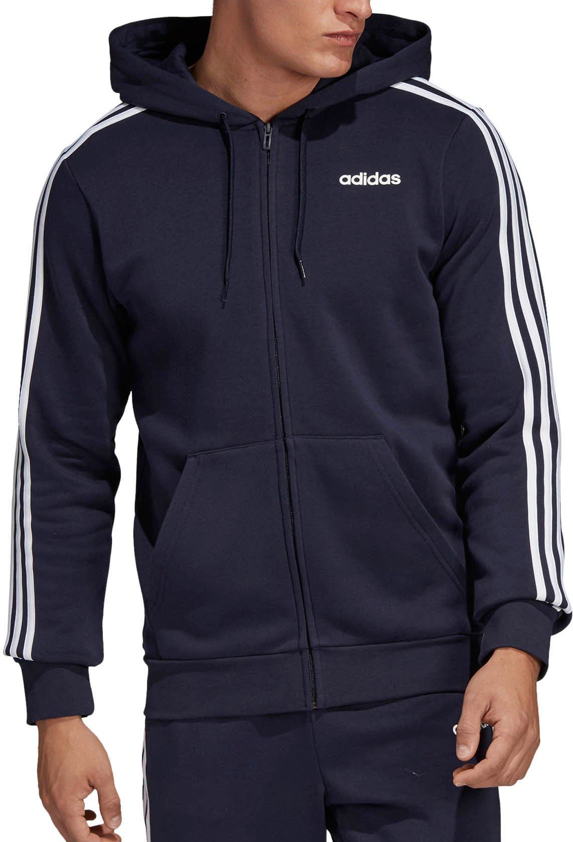 adidas essentials 3 stripes full zip hoodie