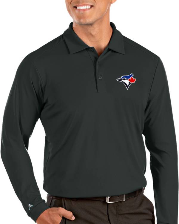 Antigua Men's Toronto Blue Jays Grey Tribute Long Sleeve Performance Polo