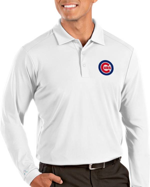 Antigua Men's Chicago Cubs Tribute Long Sleeve Performance White Polo