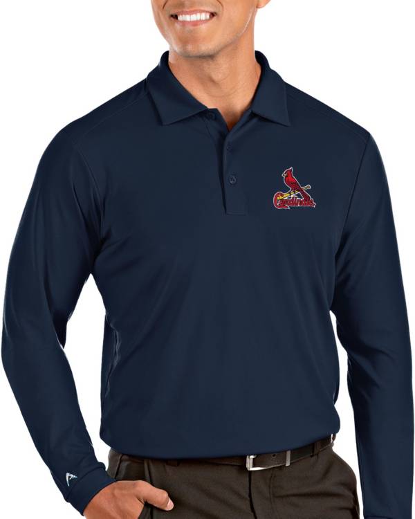 Antigua Men's St. Louis Cardinals Navy Tribute Long Sleeve Performance Polo