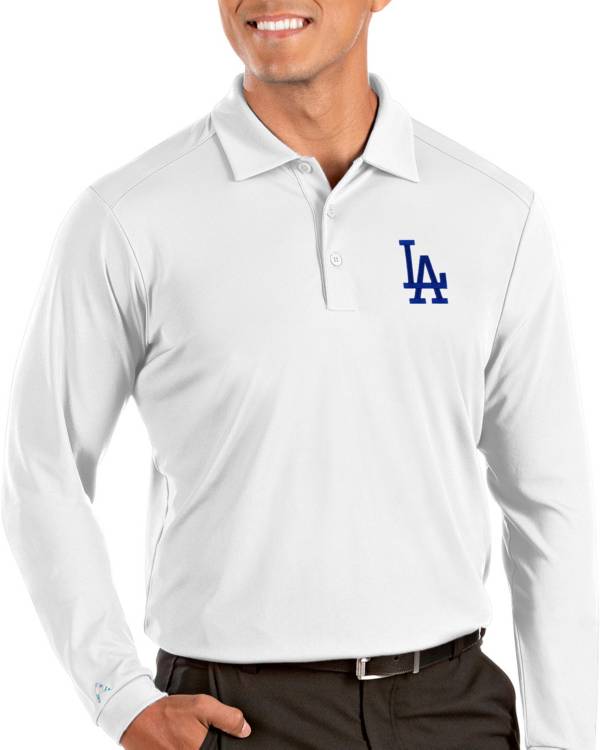 Antigua Men's Los Angeles Dodgers Tribute Long Sleeve Performance White Polo