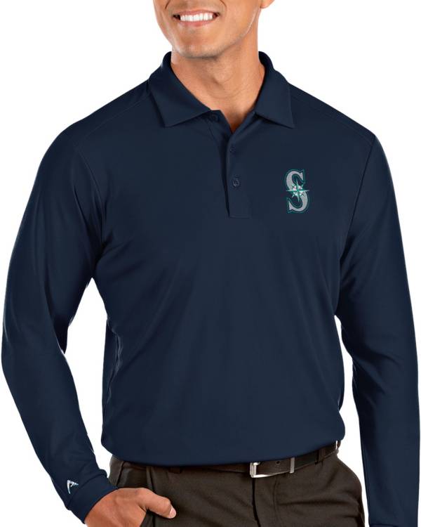 Antigua Men's Seattle Mariners Navy Tribute Long Sleeve Performance Polo