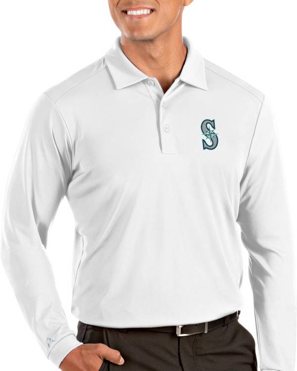 Antigua Men's Seattle Mariners Tribute Long Sleeve Performance White Polo