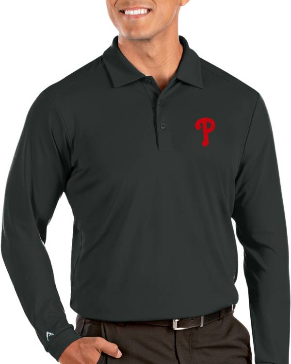 Antigua Men's Philadelphia Phillies Grey Tribute Long Sleeve Performance Polo