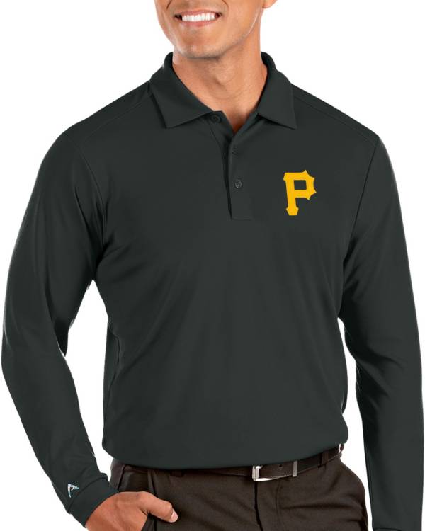 Antigua Men's Pittsburgh Pirates Grey Tribute Long Sleeve Performance Polo