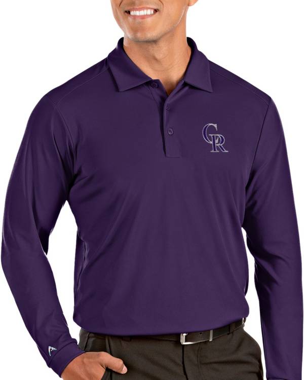 Antigua Men's Colorado Rockies Purple Tribute Long Sleeve Performance Polo