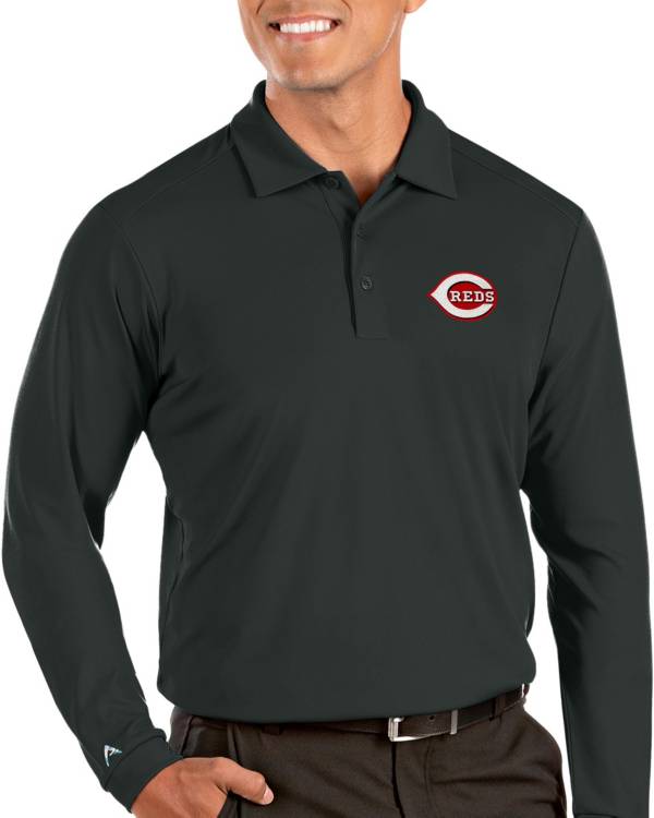 Antigua Men's Cincinnati Reds Grey Tribute Long Sleeve Performance Polo