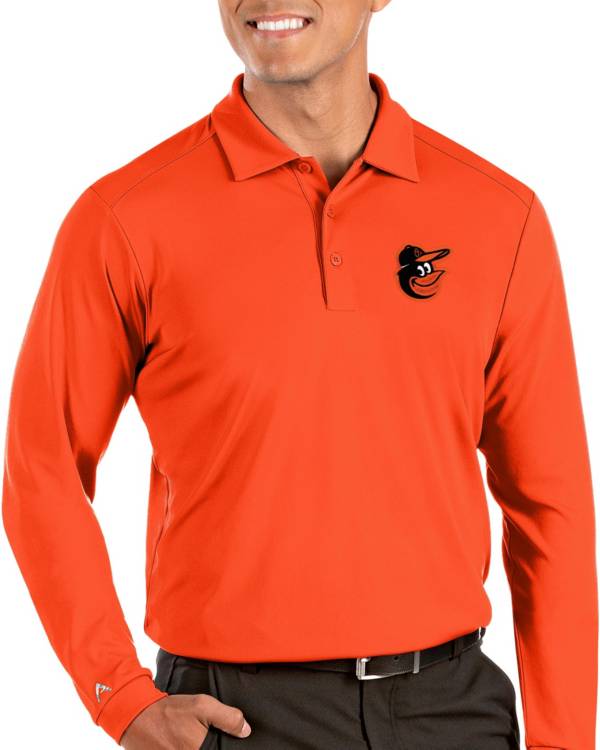 Antigua Men's Baltimore Orioles Orange Tribute Long Sleeve Performance Polo