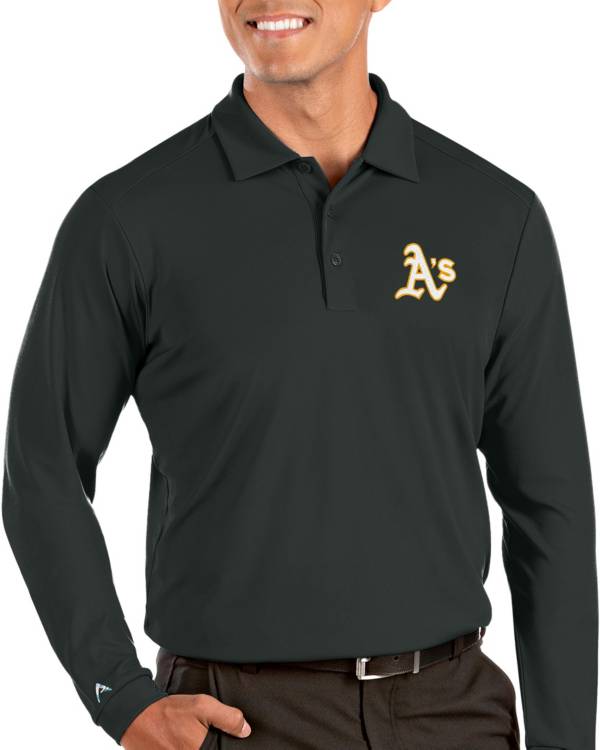 Antigua Men's Oakland Athletics Grey Tribute Long Sleeve Performance Polo