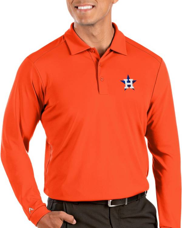 Antigua Men's Houston Astros Orange Tribute Long Sleeve Performance Polo