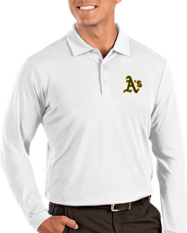 Antigua Men's Oakland Athletics Tribute Long Sleeve Performance White Polo