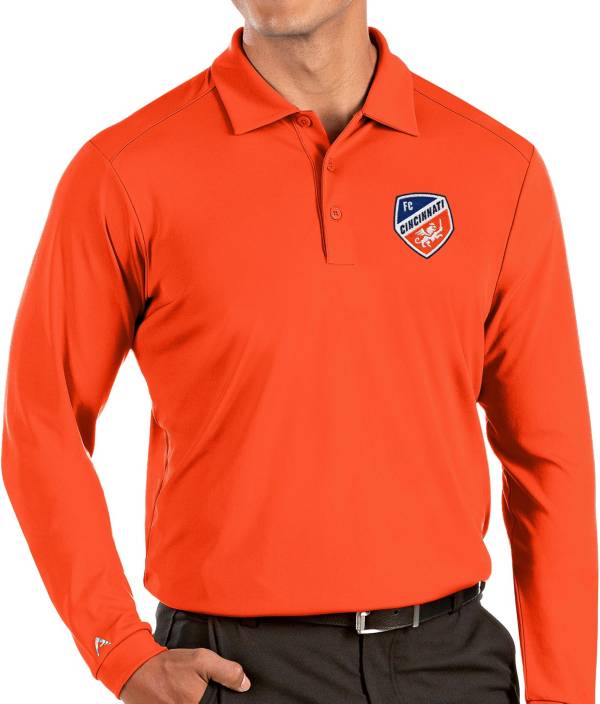 Antigua Men's FC Cincinnati Orange Tribute Long Sleeve Performance Polo