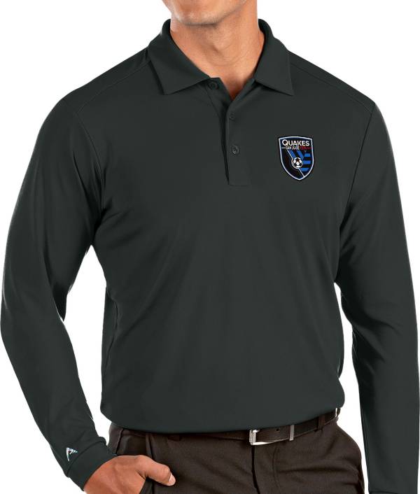 Antigua Men's San Jose Earthquakes Grey Tribute Long Sleeve Performance Polo