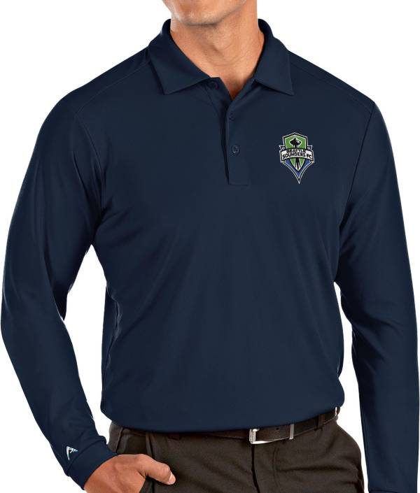 Antigua Men's Seattle Sounders Navy Tribute Long Sleeve Performance Polo