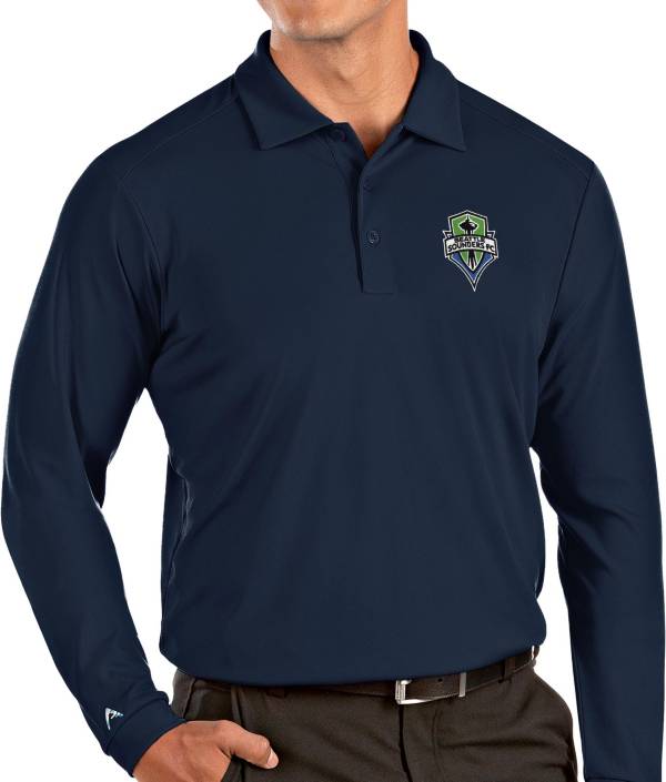 Antigua Men's Seattle Sounders Navy Tribute Long Sleeve Performance Polo