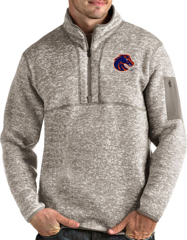 Antigua Men's Boise State Broncos Oatmeal Fortune Pullover Black Jacket product image