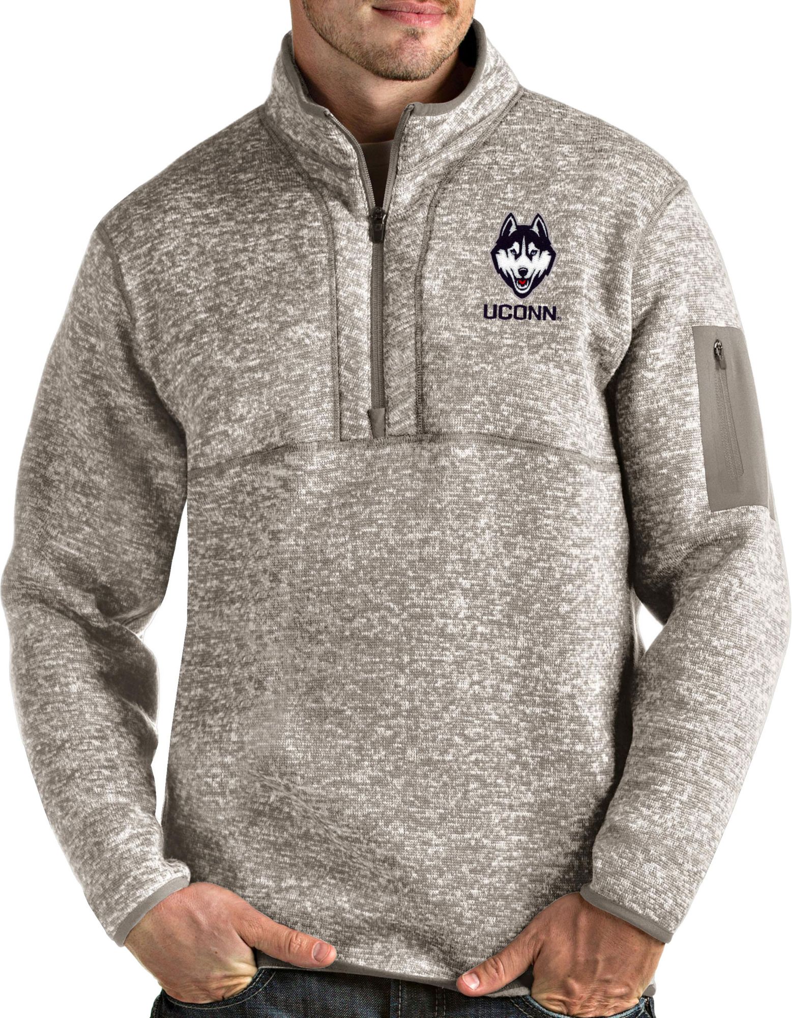 Antigua Men's UConn Huskies Oatmeal Fortune Pullover Black Jacket