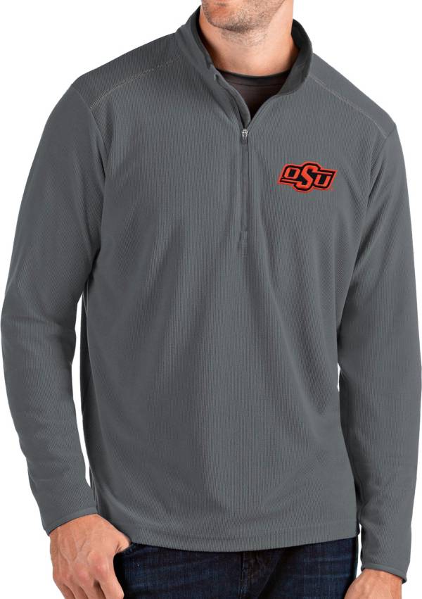 Antigua Men's Oklahoma State Cowboys Grey Glacier Quarter-Zip Shirt