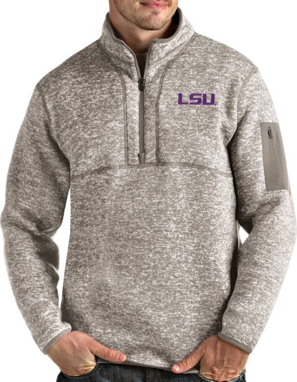 Antigua Men's LSU Tigers Oatmeal Fortune Pullover Black Jacket product image