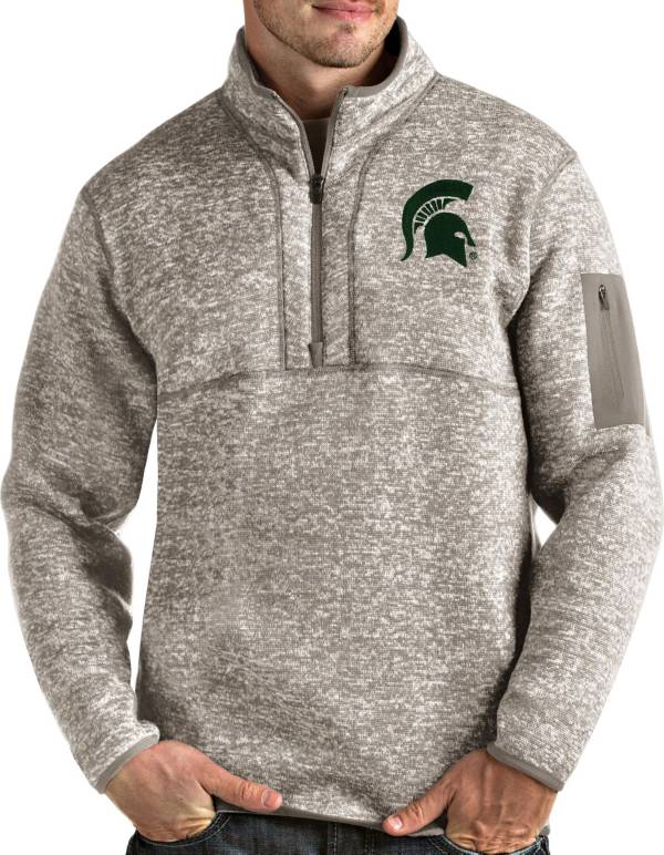 Antigua Men's Michigan State Spartans Oatmeal Fortune Pullover Black Jacket product image