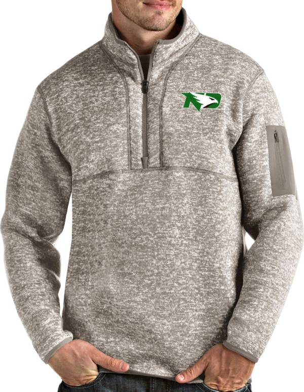 Antigua Men's North Dakota Fighting Hawks Oatmeal Fortune Pullover Black Jacket product image