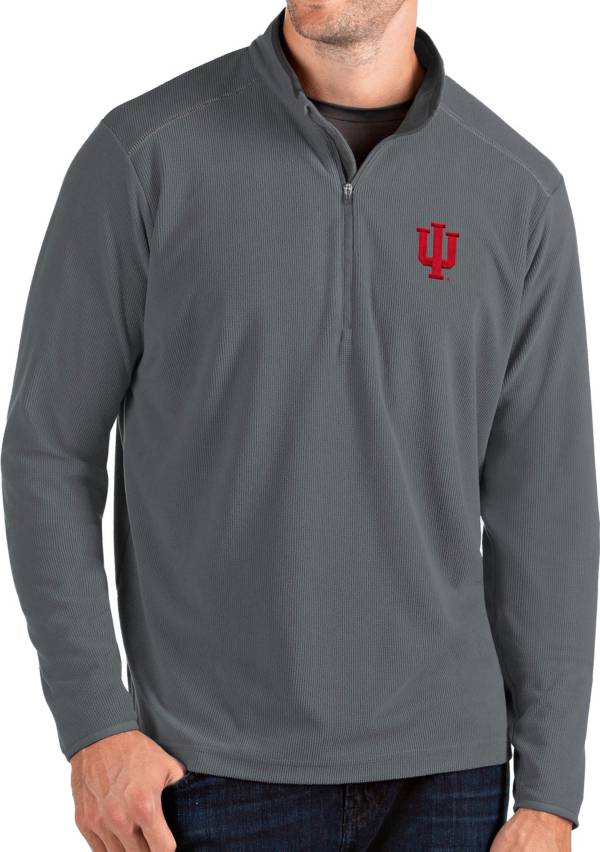 Antigua Men's Indiana Hoosiers Grey Glacier Quarter-Zip Shirt