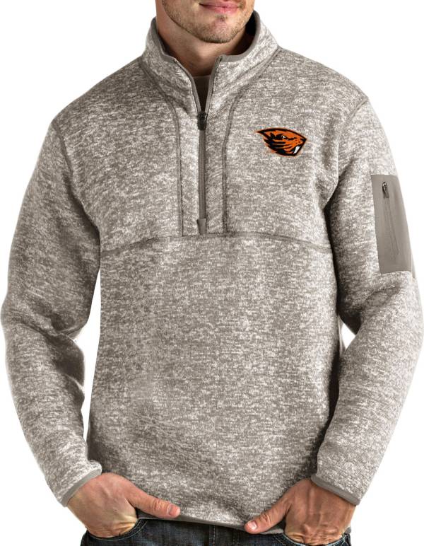 Men's Denver Broncos Antigua Oatmeal Gambit Quarter-Zip