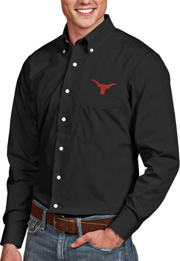 Antigua Men's Texas Longhorns Dynasty Long Sleeve Button-Down Black Shirt