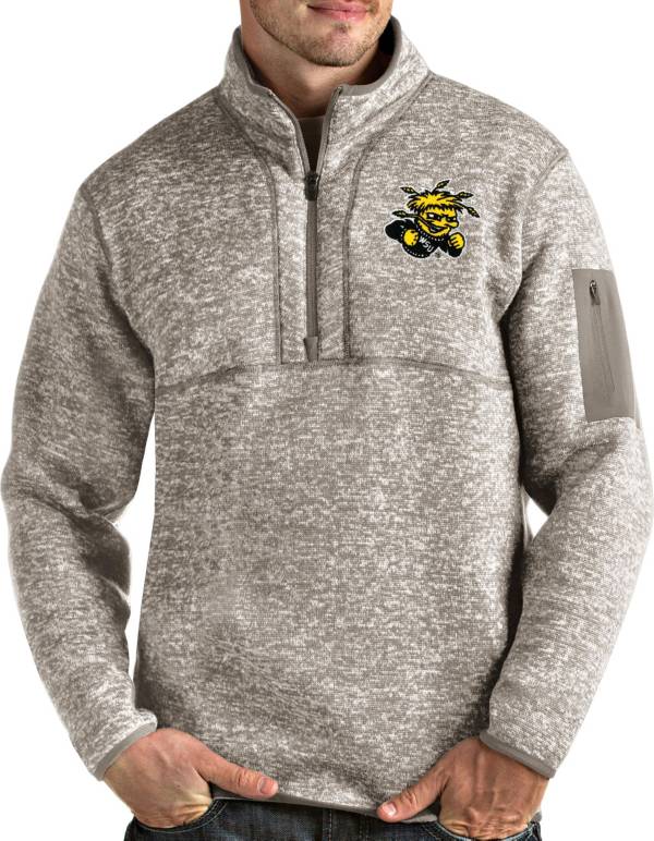Antigua Men's Wichita State Shockers Oatmeal Fortune Pullover Black Jacket product image