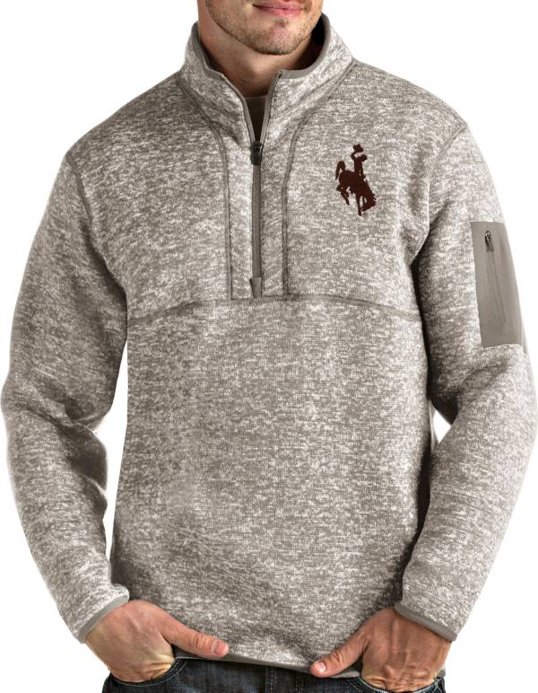 Antigua Men's Wyoming Cowboys Oatmeal Fortune Pullover Black Jacket product image