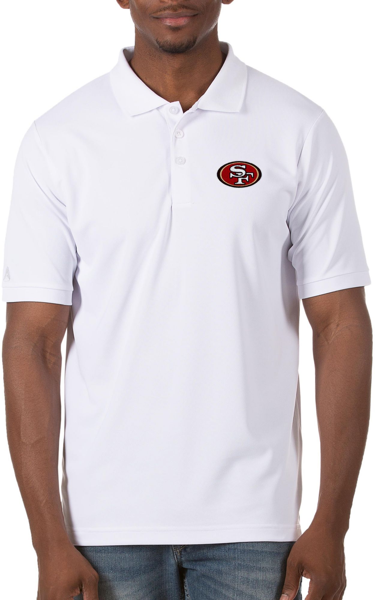 Dick's Sporting Goods Antigua Men's San Francisco 49ers Pique Xtra-Lite  Performance Smoke Polo