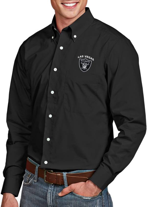 Antigua Men's Las Vegas Raiders Dynasty Button Down Black Collared Shirt