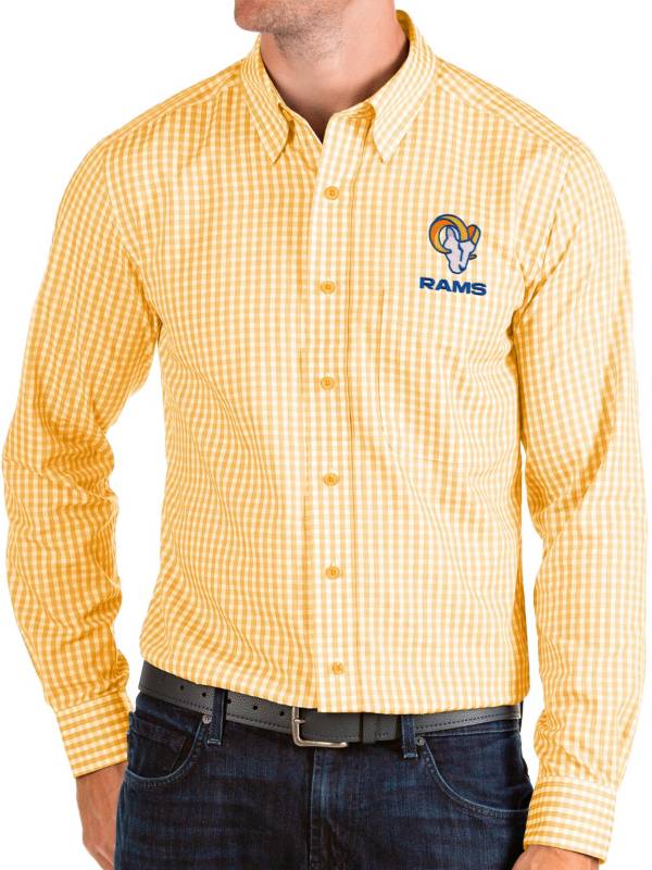 Antigua Men's Los Angeles Rams Gold Structure Button Down Long Sleeve Shirt