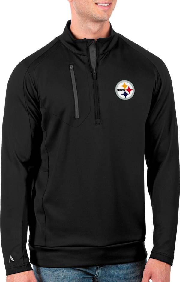 Antigua Men's Pittsburgh Steelers Zone Black Quarter-Zip Pullover T-Shirt