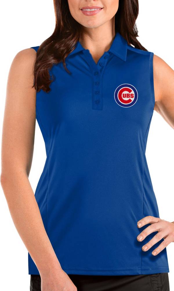 Antigua Women's Chicago Cubs Blue Tribute Sleeveless Polo