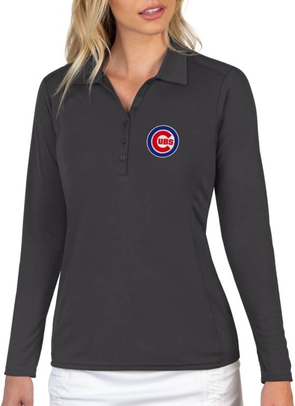 Antigua Women's Chicago Cubs Grey Tribute Long Sleeve Performance Polo product image