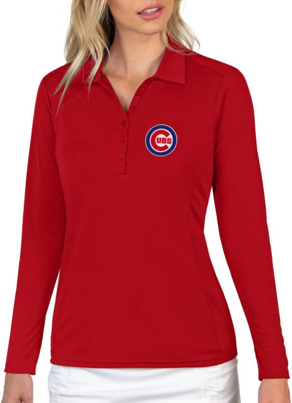Antigua Women's Chicago Cubs Red Tribute Long Sleeve Performance Polo