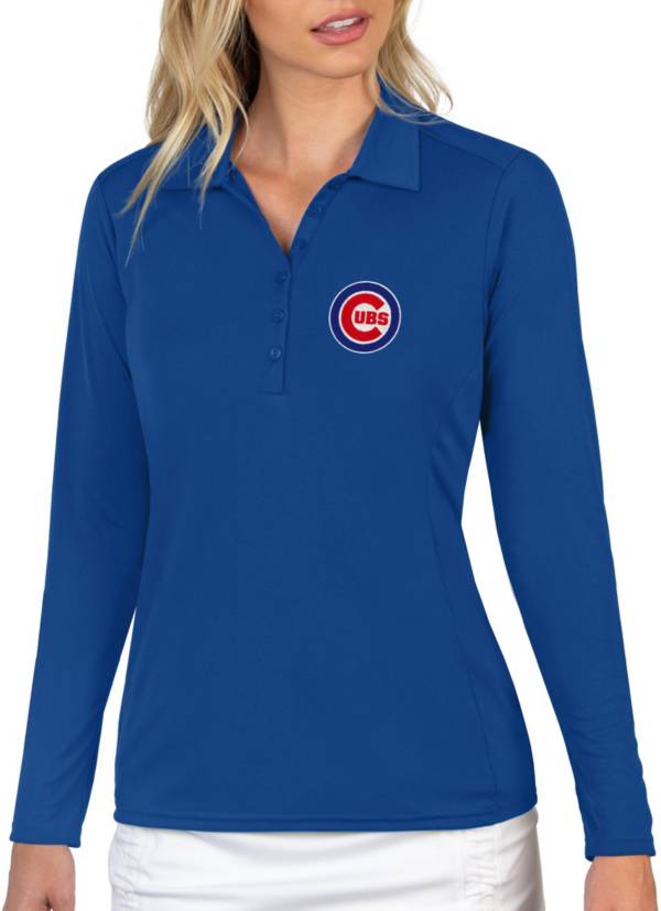 Antigua Women's Chicago Cubs Blue Tribute Long Sleeve Performance Polo
